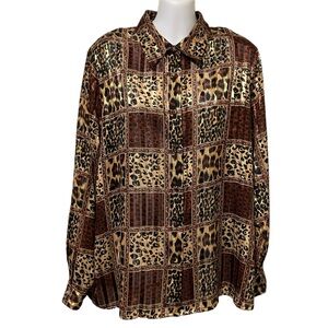 Vintage Yves St. Clair Metallic Animal Print Button Down Blouse